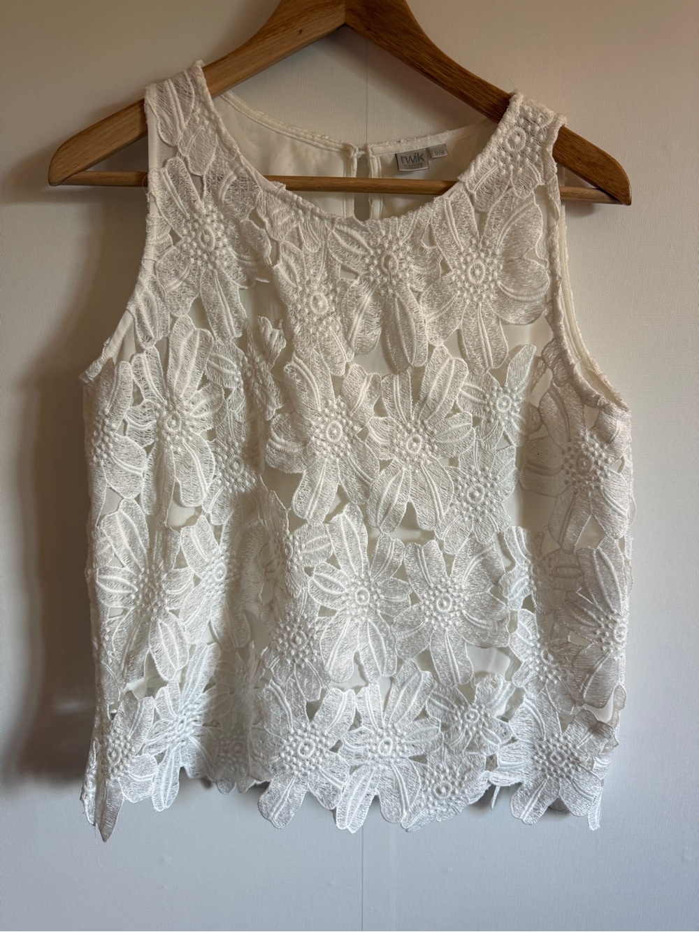 Twik White Floral Lace Top Boho Sheer Crochet Tank Womens M